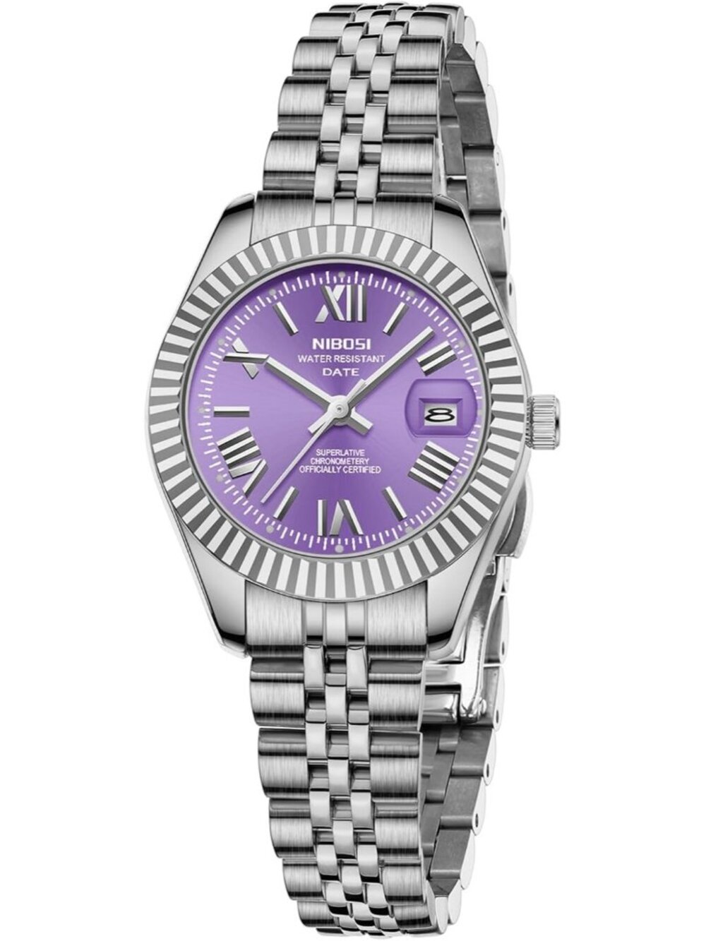 Nibosi Women's Silver And Purple Analog Stainless Steel Waterproof Luxury Watch
